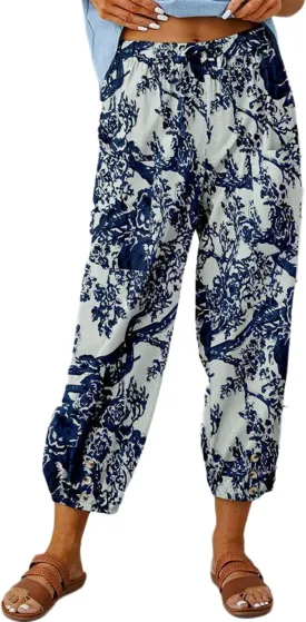 Zontroldy Linen Capri Pants for Women High Waisted Wide Leg Yoga Capris Crop Pants Sweatpants with Pockets